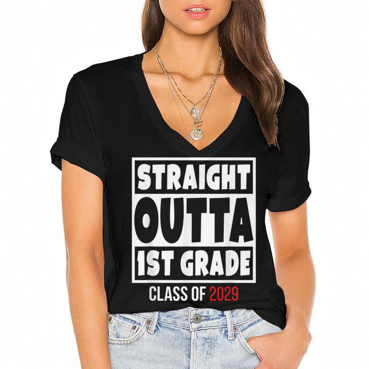 Straight Outta 1st Grade Class Of 2029 Shirt Graduation Women's Jersey Short Sleeve Deep V-Neck Tshirt				