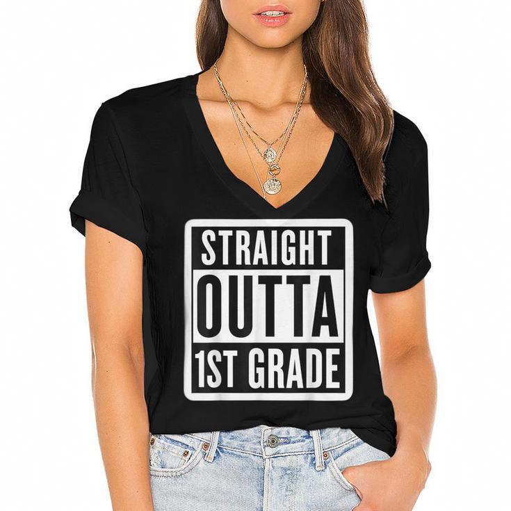 Straight Outta 1st Grade First Graduate Graduation Student Women's Jersey Short Sleeve Deep V-Neck Tshirt				