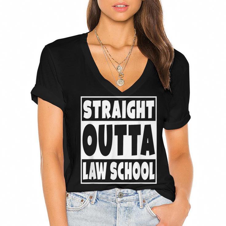 Straight Outta Law School Future Lawyer Graduation Women's Jersey Short Sleeve Deep V-Neck Tshirt				