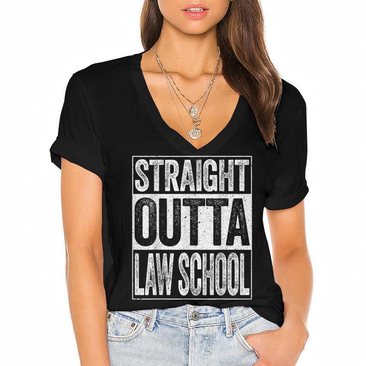 Straight Outta Law School Shirt Lawyer Graduation Women's Jersey Short Sleeve Deep V-Neck Tshirt				
