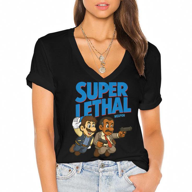 Super Lethal Cute Nostalgia Women's Jersey Short Sleeve Deep V-Neck Tshirt
