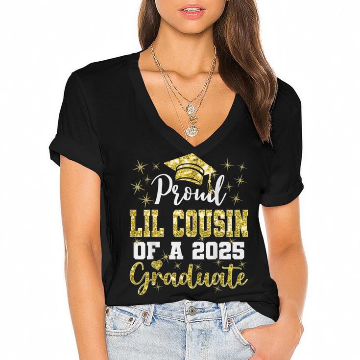 Super Proud Little Cousin Of 2025 Graduate Graduation Family Women's Jersey Short Sleeve Deep V-Neck Tshirt				
