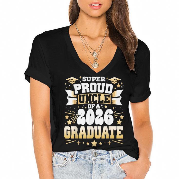 Super Proud Uncle Of A Class Of 2026 Graduate Graduation Women's Jersey Short Sleeve Deep V-Neck Tshirt				