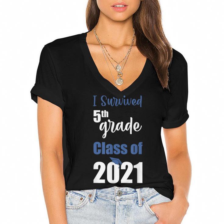 I Survived 5th Grade Class Of 2021 Quarantined Graduation 2 Women's Jersey Short Sleeve Deep V-Neck Tshirt				