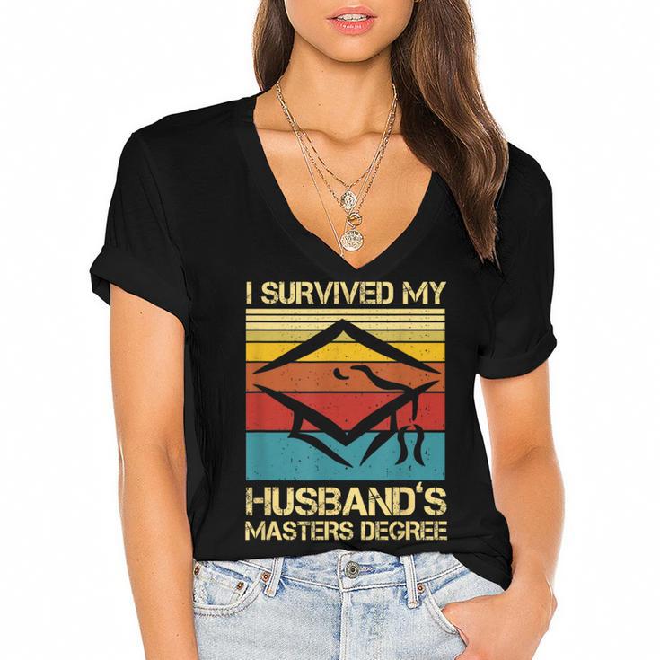 I Survived My Husband's Master's Degree Graduation Women's Jersey Short Sleeve Deep V-Neck Tshirt				
