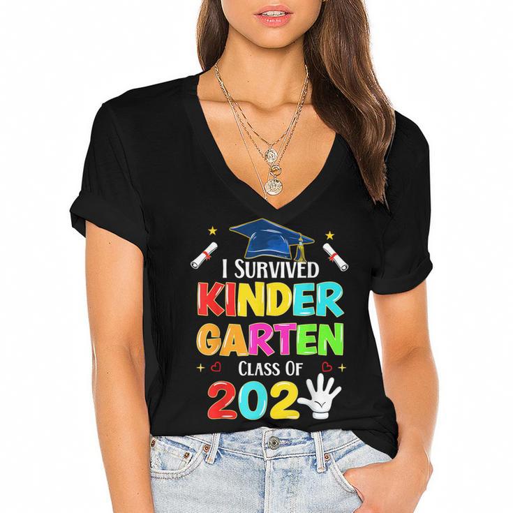 I Survived Kindergarten Graduation 2025 Graduate Boys Girls Women's Jersey Short Sleeve Deep V-Neck Tshirt				