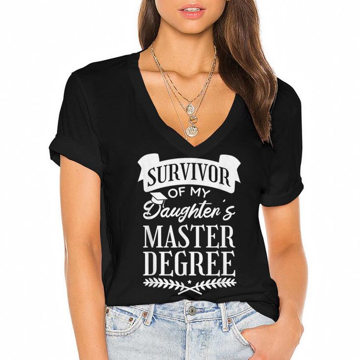 Survivor Of My Daughter's Master Degree Masters Graduation Women's Jersey Short Sleeve Deep V-Neck Tshirt				