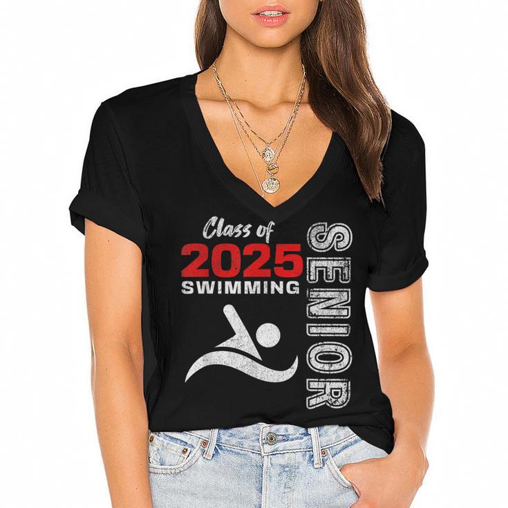Swimming Team Senior Class Of 2025 Graduation 2025 Women's Jersey Short Sleeve Deep V-Neck Tshirt				