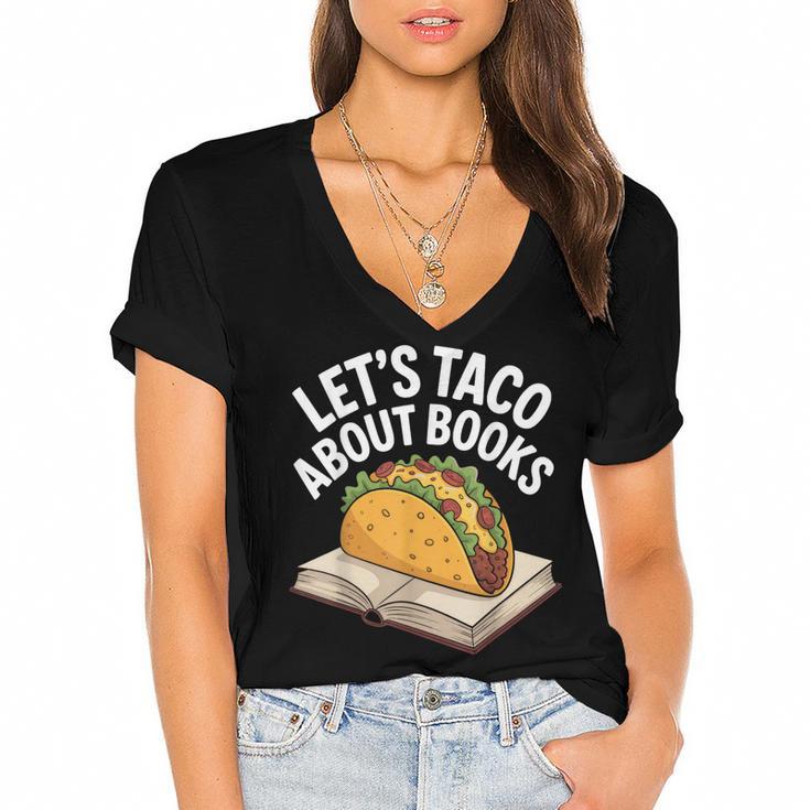 Taco Books Mexican Reading Teacher Book Lovers Bookish Women's Jersey Short Sleeve Deep V-Neck Tshirt				