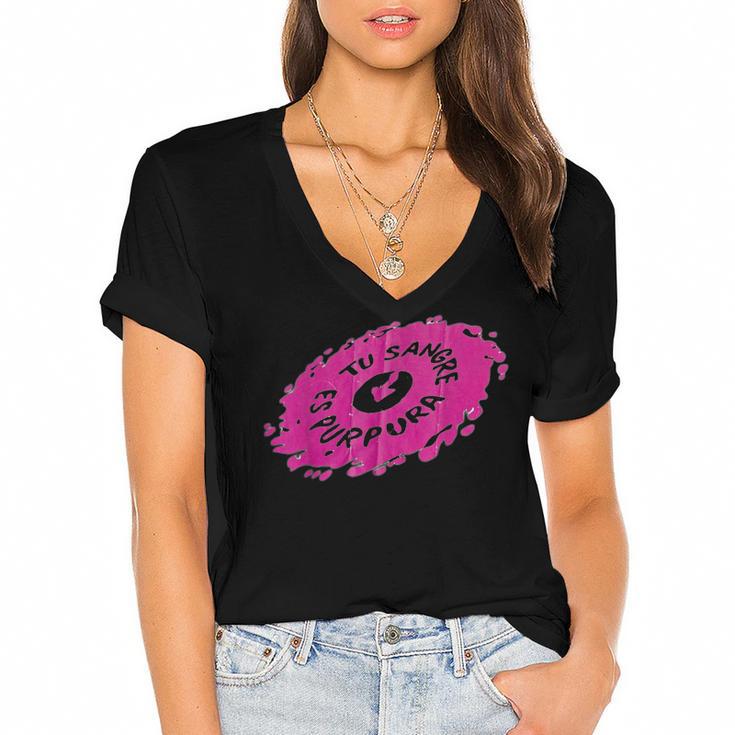 Tu Sangre Es Purpura Mexican Nostalgia Women's Jersey Short Sleeve Deep V-Neck Tshirt				