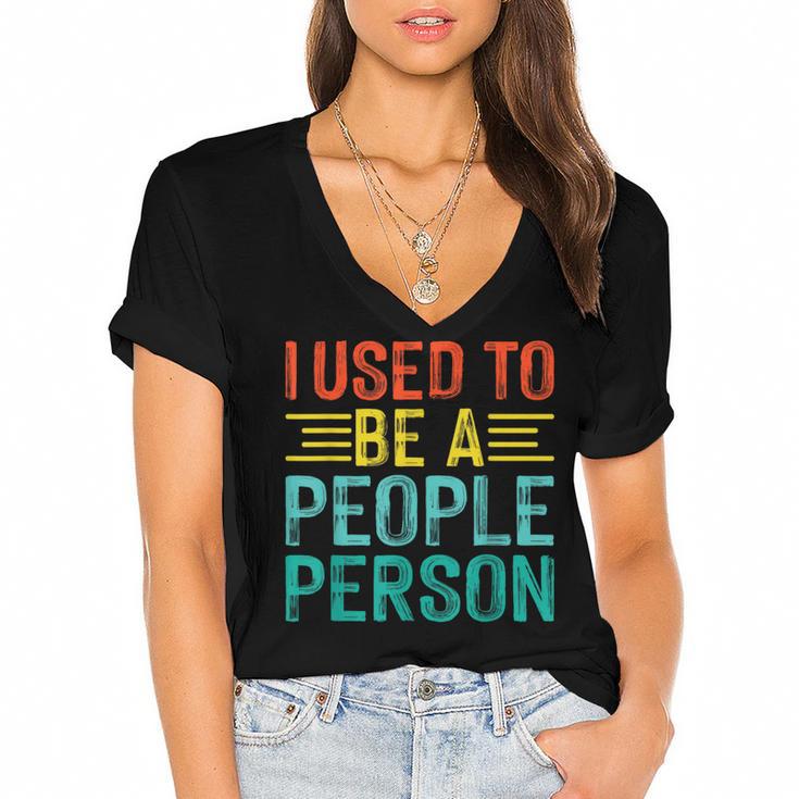 I Used To Be A People Person I Introvert Women's Jersey Short Sleeve Deep V-Neck Tshirt