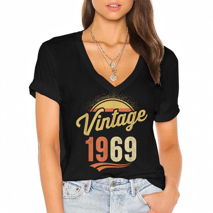 Vintage 1969 Retro Era Badge For Nostalgia Fans Women's Jersey Short Sleeve Deep V-Neck Tshirt				