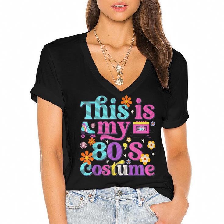 Vintage 80s Costume Nostalgia 1980s Fashion Cute Girls Women Women's Jersey Short Sleeve Deep V-Neck Tshirt				