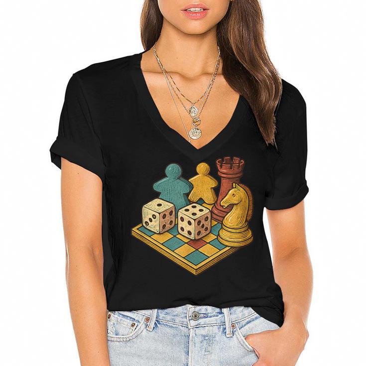 Vintage Board Game Art – Tabletop Nostalgia Women's Jersey Short Sleeve Deep V-Neck Tshirt