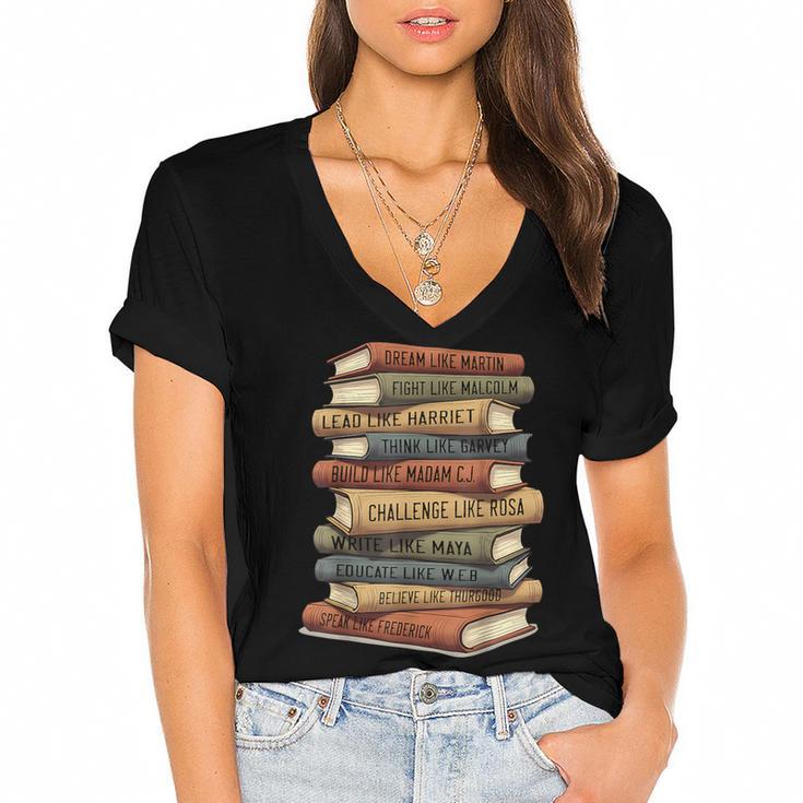 Vintage Books History Retro Book Lover Teacher Women's Jersey Short Sleeve Deep V-Neck Tshirt