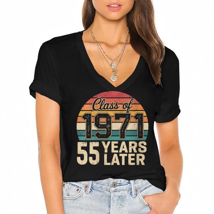 Vintage Class Of 1971 55 Years Later Reunion 55th Graduation Women's Jersey Short Sleeve Deep V-Neck Tshirt				
