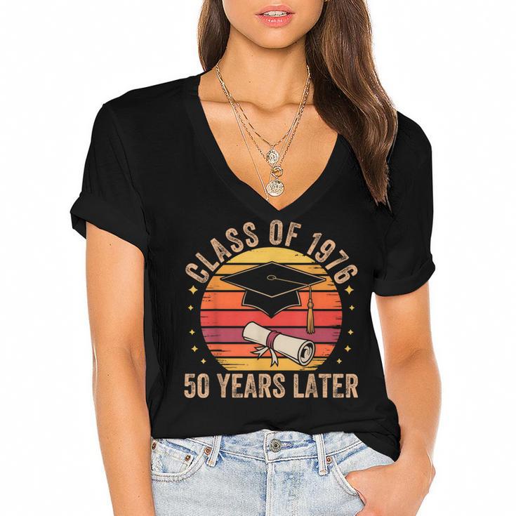 Vintage Class Of 1976 50 Years Later Reunion 50th Graduation Women's Jersey Short Sleeve Deep V-Neck Tshirt				