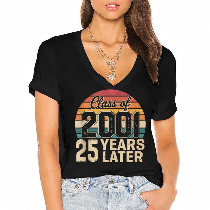 Vintage Class Of 2001 25 Years Later Reunion 25th Graduation Women's Jersey Short Sleeve Deep V-Neck Tshirt				