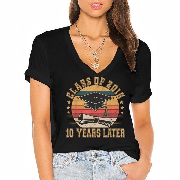 Vintage Class Of 2016 10 Years Later Reunion 10th Graduation Women's Jersey Short Sleeve Deep V-Neck Tshirt				