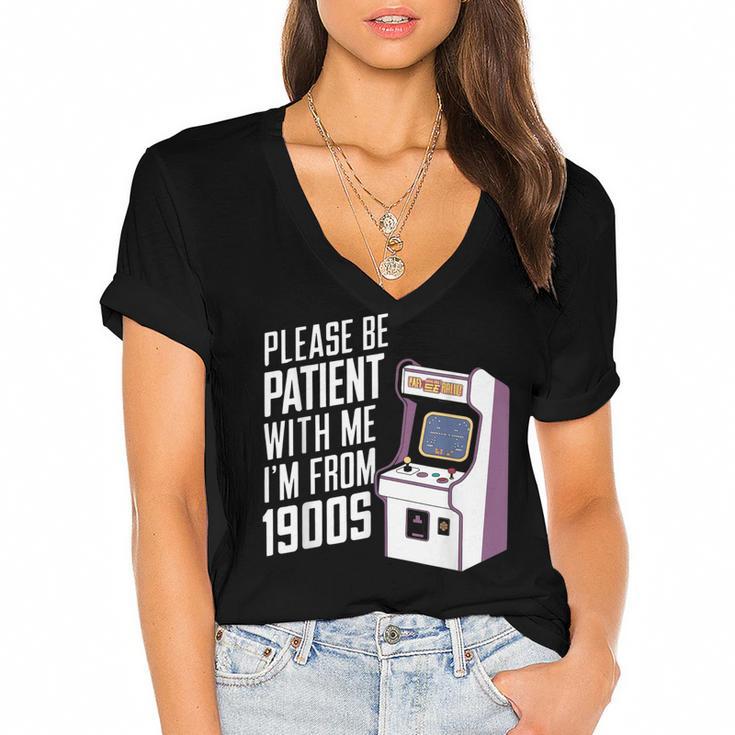 Vintage Gaming Please Be Patient With Me I'm From The 1900s Women's Jersey Short Sleeve Deep V-Neck Tshirt				