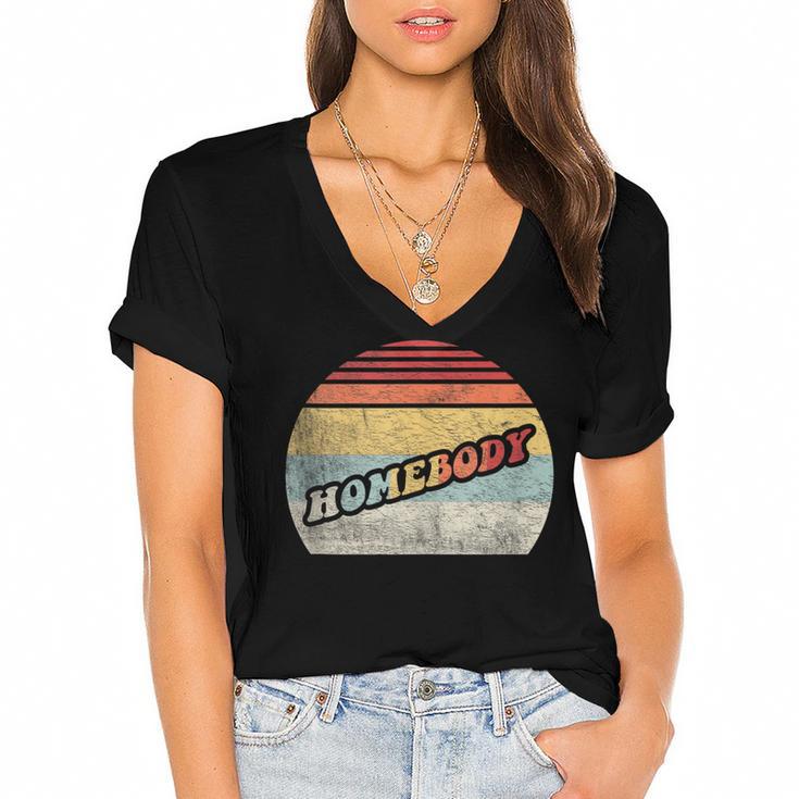 Vintage Homebody Shirt Stay At Home Quarantine Introvert Women's Jersey Short Sleeve Deep V-Neck Tshirt