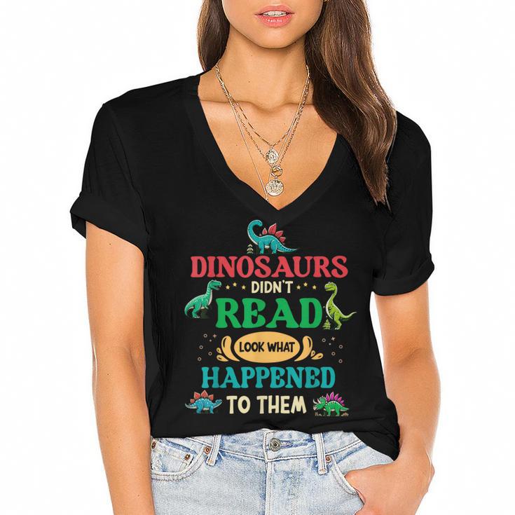 Vintage Librarian Book Reader Library Book Reading Women's Jersey Short Sleeve Deep V-Neck Tshirt