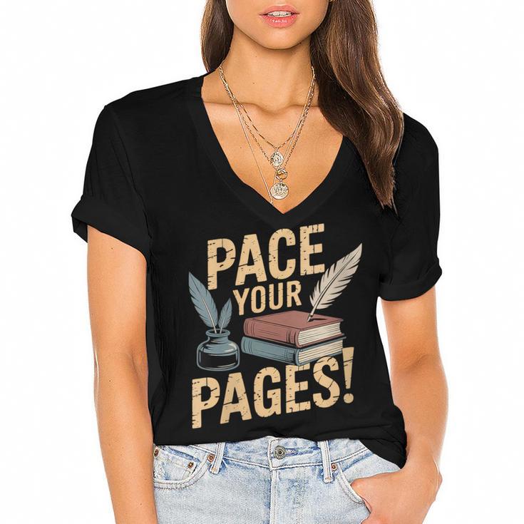 Vintage Literary Nostalgia Women's Jersey Short Sleeve Deep V-Neck Tshirt				