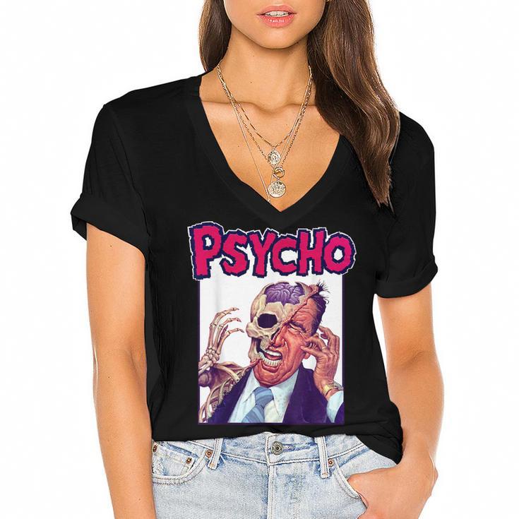 Vintage Movie Horror Poster Comic Book Graphic Film Night Women's Jersey Short Sleeve Deep V-Neck Tshirt				