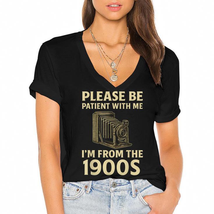 Vintage Please Be Patient With Me I'm From The 1900s Camera Women's Jersey Short Sleeve Deep V-Neck Tshirt Vintage Please Be Patient With Me I'm From The 1900s Camera Women's Jersey Short Sleeve Deep V-Neck Tshirt