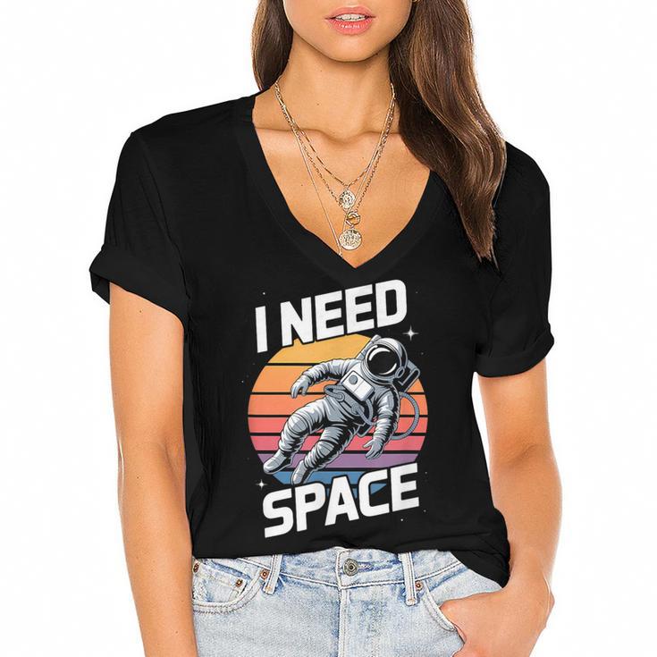 Vintage Space For Introverts I Need Space Women's Jersey Short Sleeve Deep V-Neck Tshirt