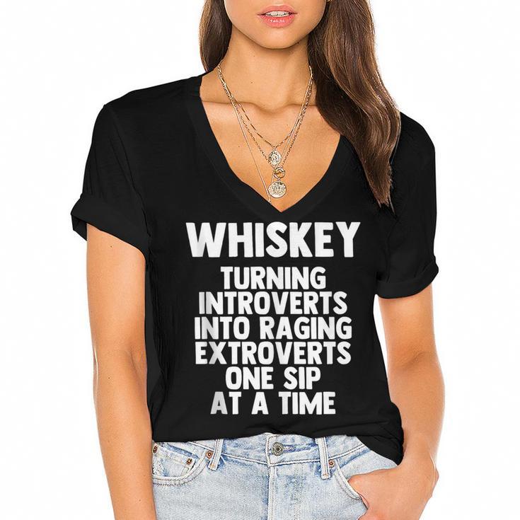 Whiskey Lovers Extrovert Quote Introvert Alcohol Drink Humor Women's Jersey Short Sleeve Deep V-Neck Tshirt