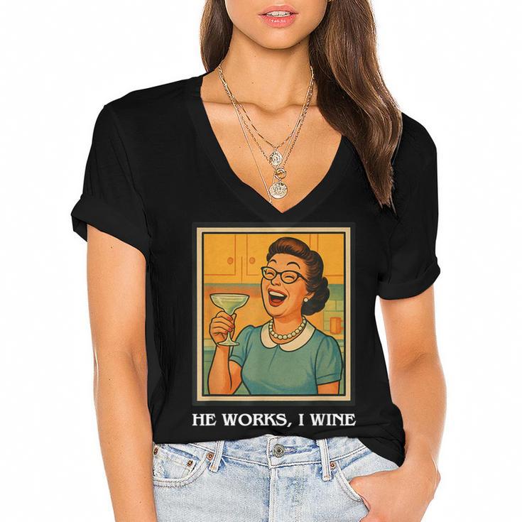 I Wine Housewife Retro Nostalgia Classic 1950s Vintage Humor Women's Jersey Short Sleeve Deep V-Neck Tshirt