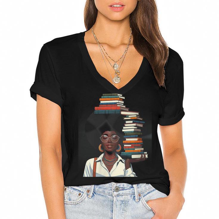 Women's Education Is Freedom Teacher Books Black History Month Women's Jersey Short Sleeve Deep V-Neck Tshirt				