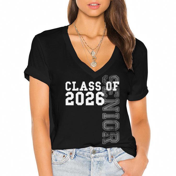 Women's Senior Class Of 2026 Graduation Year High School & College Women's Jersey Short Sleeve Deep V-Neck Tshirt				
