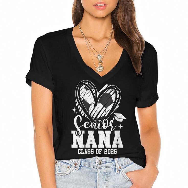 Women's Senior Nana Class Of 2026 Soccer Graduation Heart Women's Jersey Short Sleeve Deep V-Neck Tshirt				