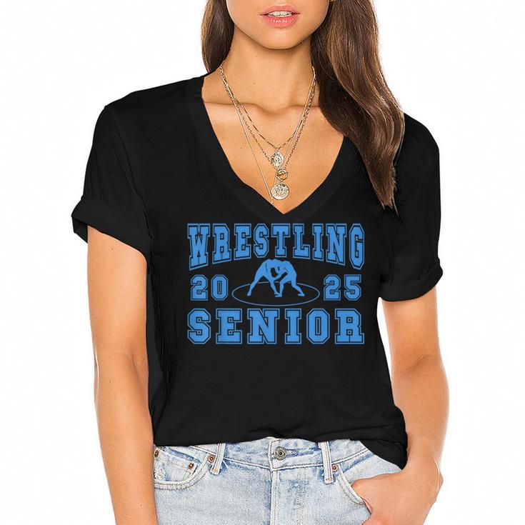 Wrestling Senior Night Wrestling Senior 2025 Graduation 44 Women's Jersey Short Sleeve Deep V-Neck Tshirt				