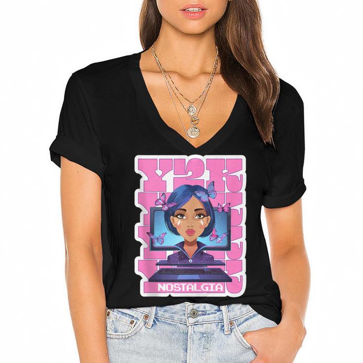 Y2K Nostalgia Retro Aesthetic Trendy Vintage Women's Jersey Short Sleeve Deep V-Neck Tshirt