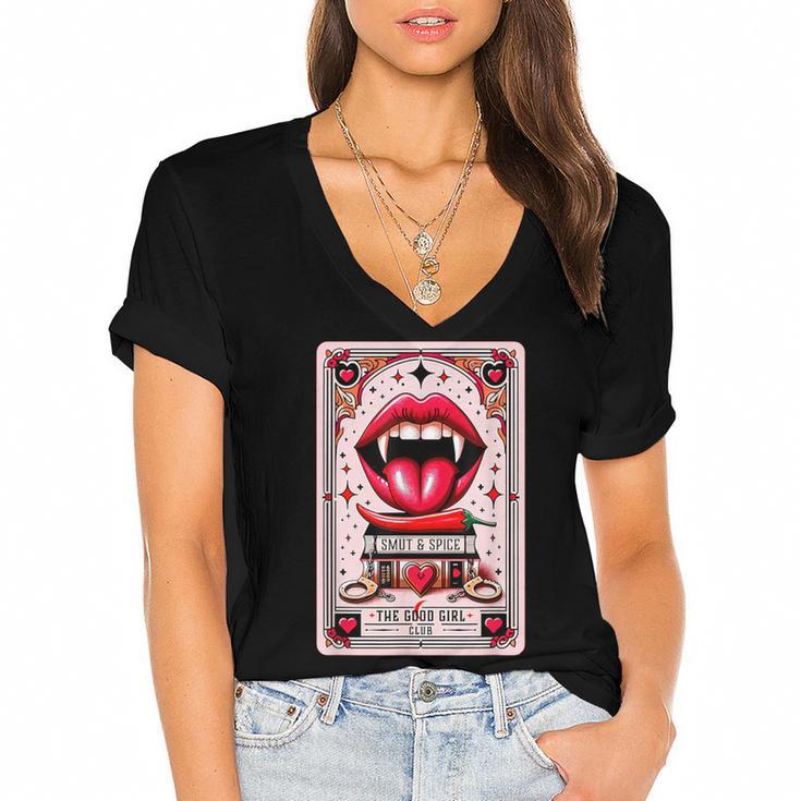 Yes Sir The Good-Girl The Good-Girl Tarot Card Smut Book Women's Jersey Short Sleeve Deep V-Neck Tshirt				