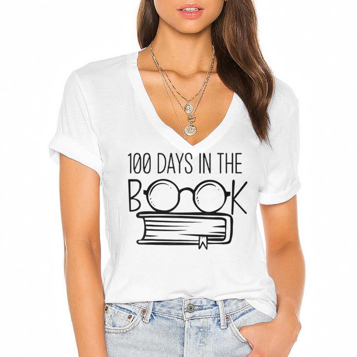 100 Days Of SCHOOKBook Nerd Book Lover Reading Librarian Boo Women's Jersey Short Sleeve Deep V-Neck Tshirt