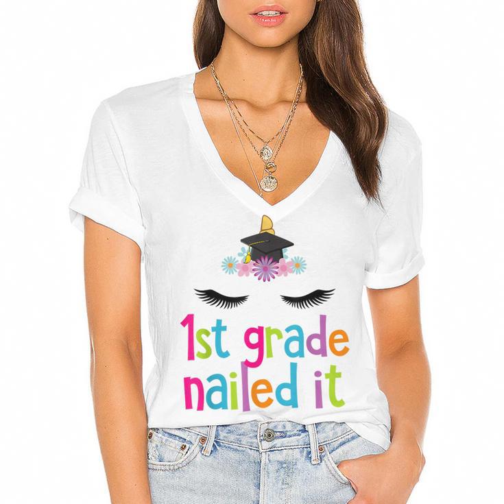 1st Grade Nailed It T Shirt Unicorn Graduation Class Of 2018 Women's Jersey Short Sleeve Deep V-Neck Tshirt				