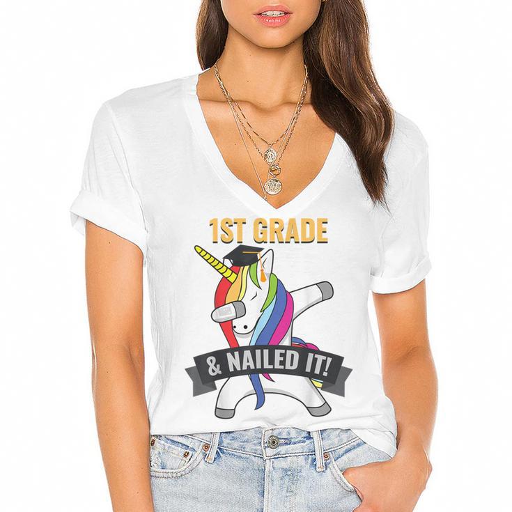 1ST GRADE NAILED IT UNICORN DABBING GRADUATION T-SHIRT Women's Jersey Short Sleeve Deep V-Neck Tshirt				