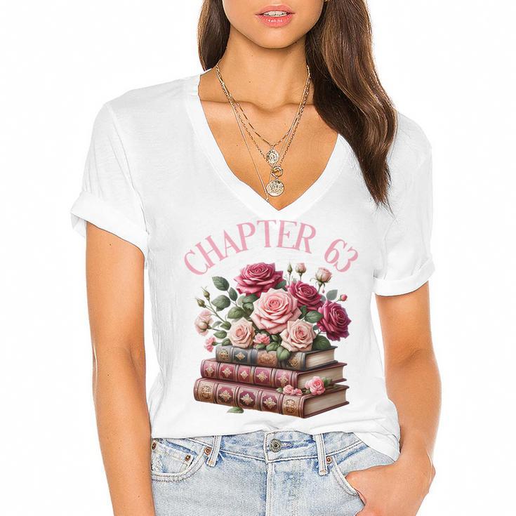 63rd Birthday Chapter 63 Birthday Shirt Women Book Lover Premium Women's Jersey Short Sleeve Deep V-Neck Tshirt