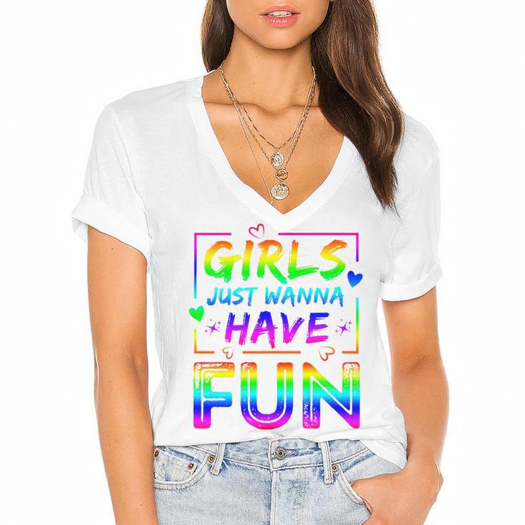 80's Girls Just Wanna Have Fun Nostalgia 1980s Style Premium Tri-Blend Women's Jersey Short Sleeve Deep V-Neck Tshirt				