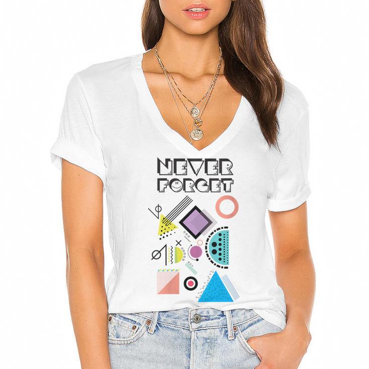 80s Nostalgia Never Forget Women's Jersey Short Sleeve Deep V-Neck Tshirt