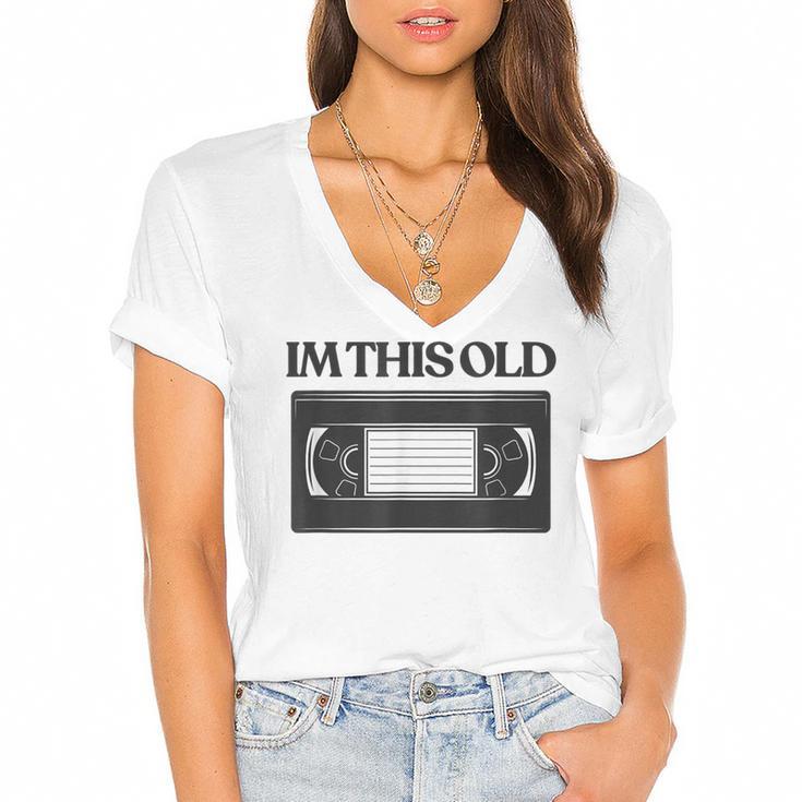 80s VHS Video Cassette Nostalgia Women's Jersey Short Sleeve Deep V-Neck Tshirt				