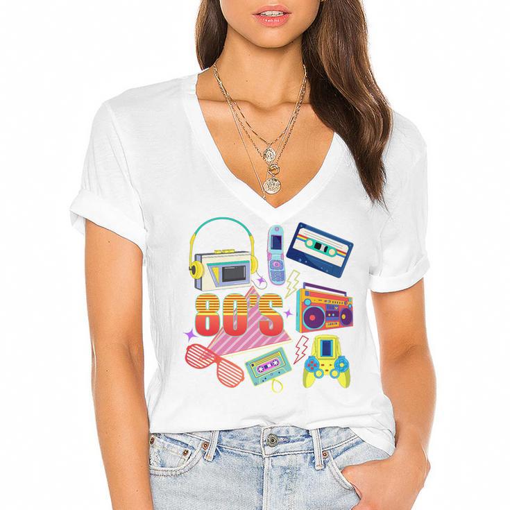 80's Vintage Cassette Tape Nostalgia Mixtape Era 1980s Retro Premium Tri-Blend Women's Jersey Short Sleeve Deep V-Neck Tshirt