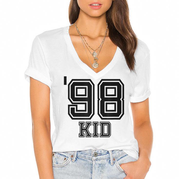 '98 Kid Perfect Vintage Retro Nostalgia Gear For Year 1998 Women's Jersey Short Sleeve Deep V-Neck Tshirt				