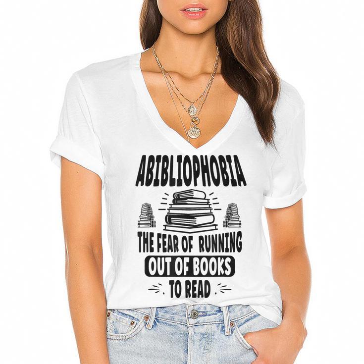 Abibliophobia Definition Book Reading Lover Fans Text Women's Jersey Short Sleeve Deep V-Neck Tshirt				