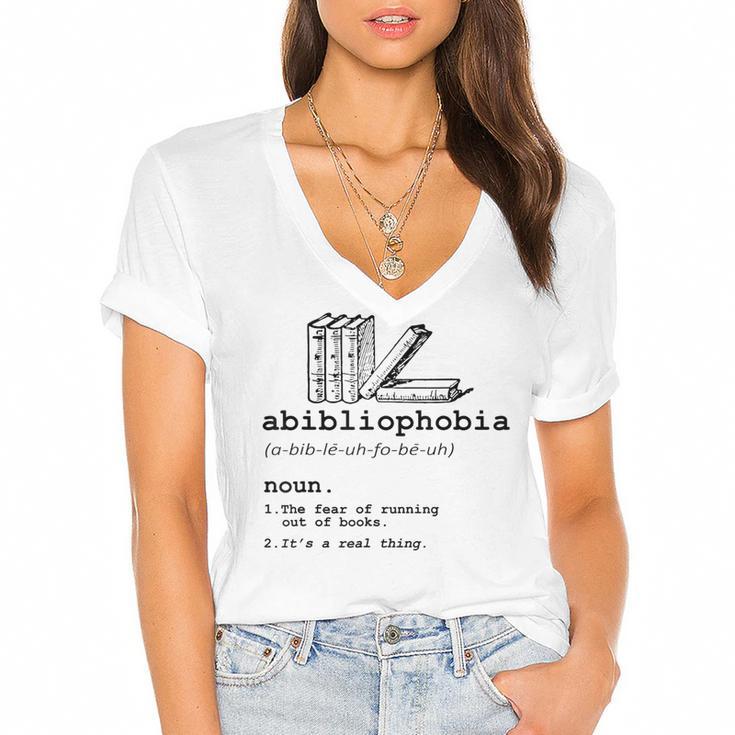 Abibliophobia The Fear Of Running Out Of Books Women's Jersey Short Sleeve Deep V-Neck Tshirt