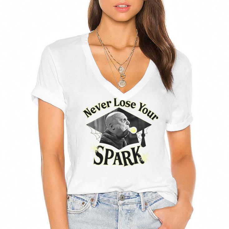 The Addams Family TV Series – Uncle Fester Graduation Spark Premium Women's Jersey Short Sleeve Deep V-Neck Tshirt				
